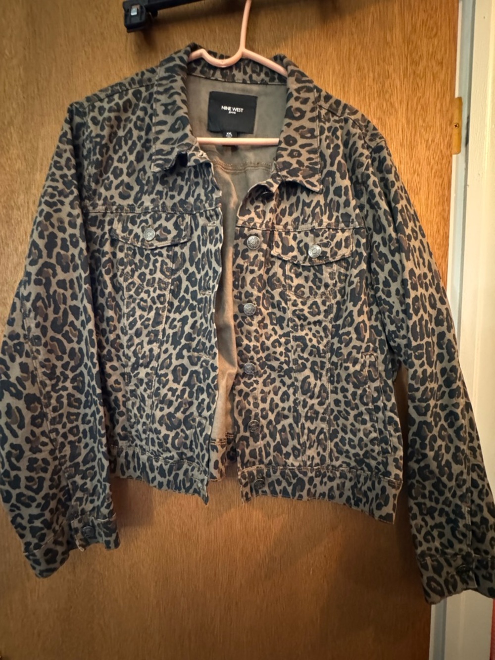 Nine West Leopard Print Jean Jacket in Brown and Black